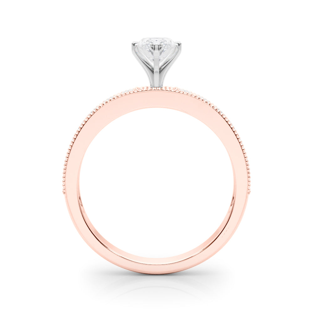Rose gold Marquise Milgrain Pave Diamond Engagement Ring with Four-Prong Setting 2