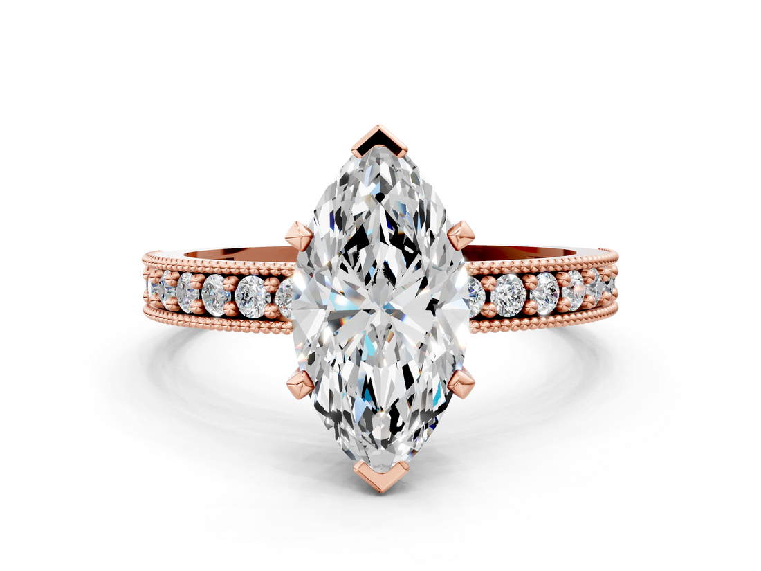 Rose gold Marquise Milgrain Pave Diamond Engagement Ring with Four-Prong Setting_176