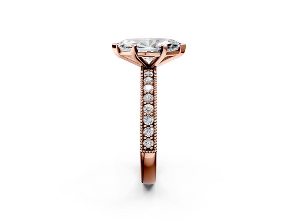 Rose Gold Marquise Milgrain Pave Solitaire Engagement Ring Setting with Vintage Edge Band