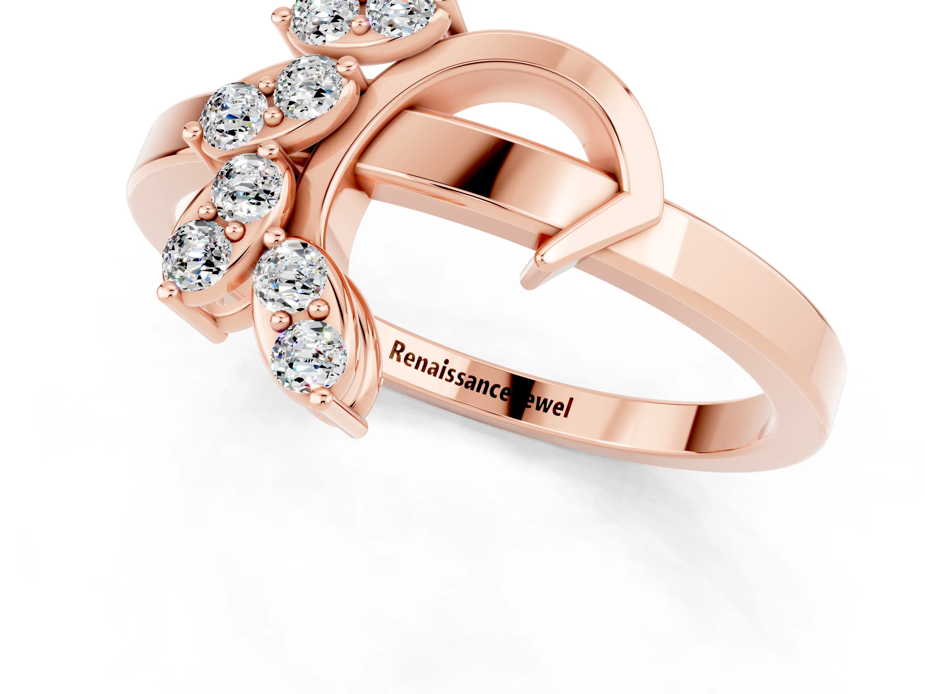 Rose gold Marquise Moissanite Cluster Bypass Ring with Prong Setting_7