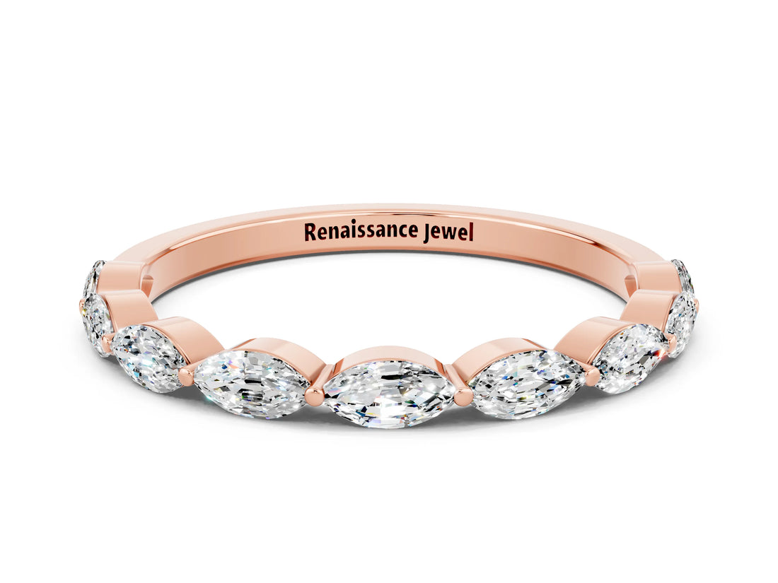 Rose gold Marquise Moissanite Half Eternity Band with Prong Setting_26