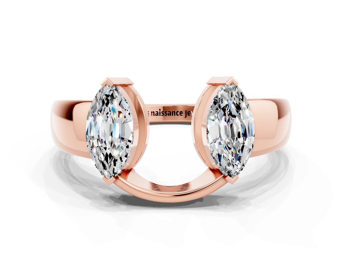 Rose gold Marquise Moissanite Open Band Ring with Tension Setting_6