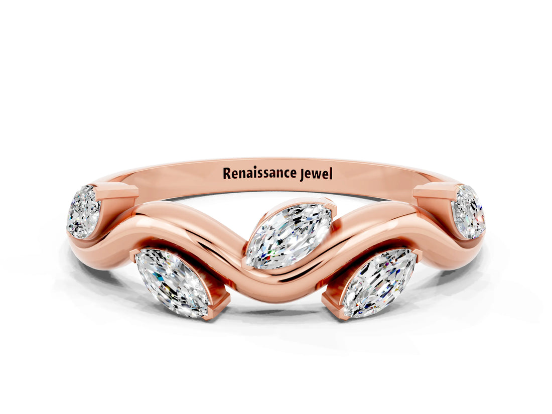 Rose gold Marquise Moissanite Twisted Band with Prong Setting_6