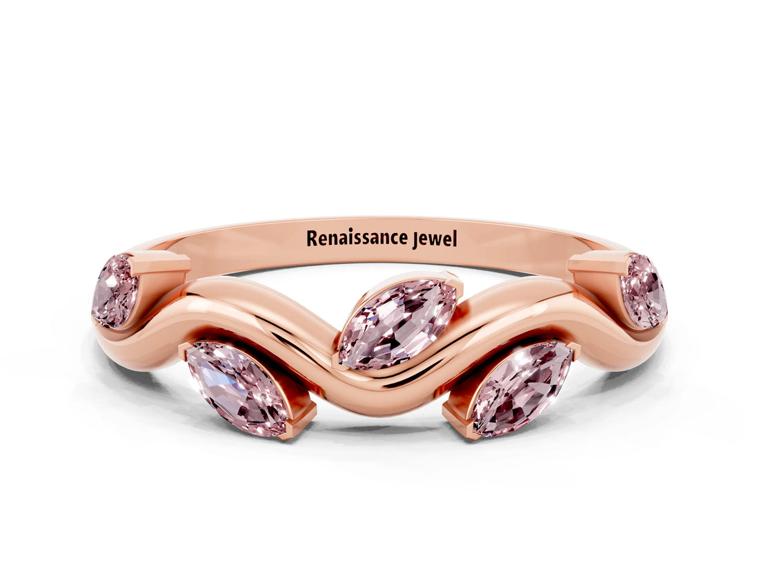 Rose gold Marquise Morganite Twisted Band with Prong Setting_6