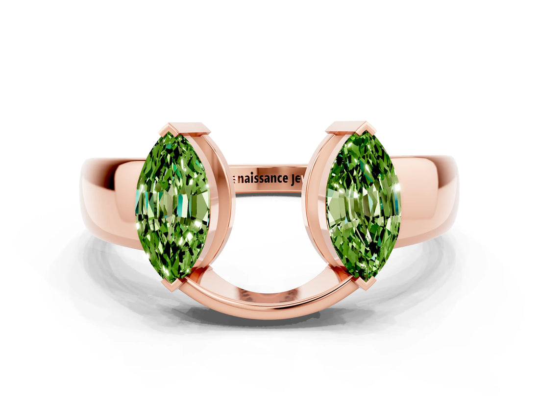 Rose gold Marquise Peridot Open Band Ring with Tension Setting_6