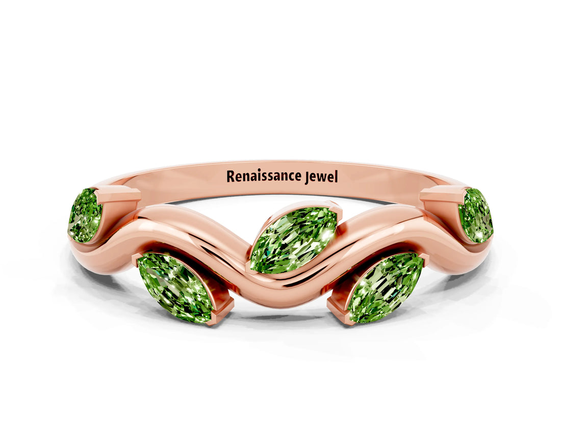 Rose gold Marquise Peridot Twisted Band with Prong Setting_6
