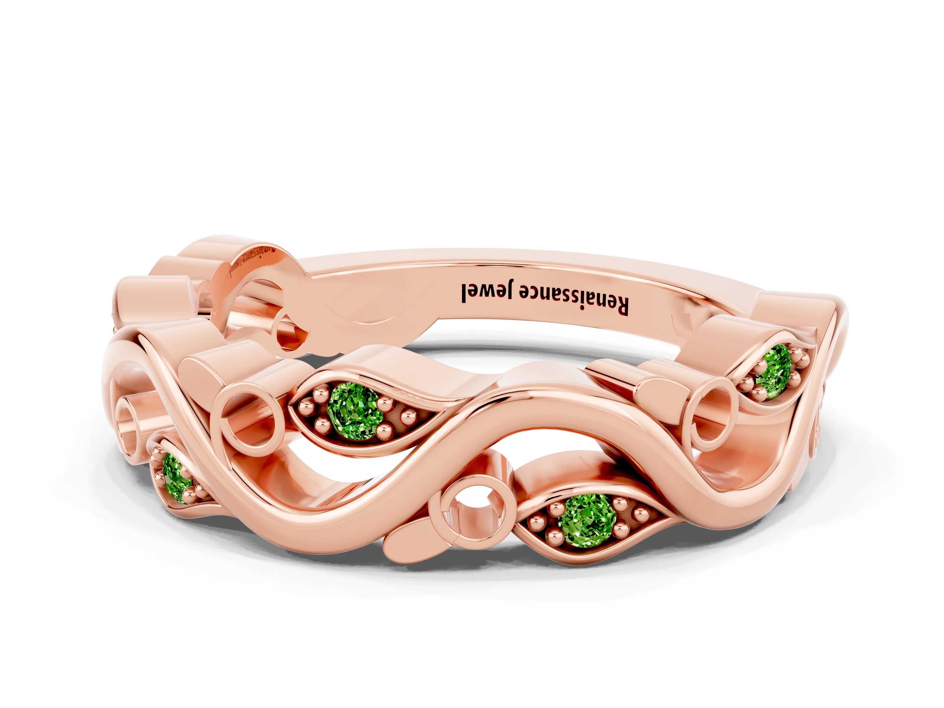 Rose gold Marquise Peridot Vine Eternity Band with Bezel Setting_6