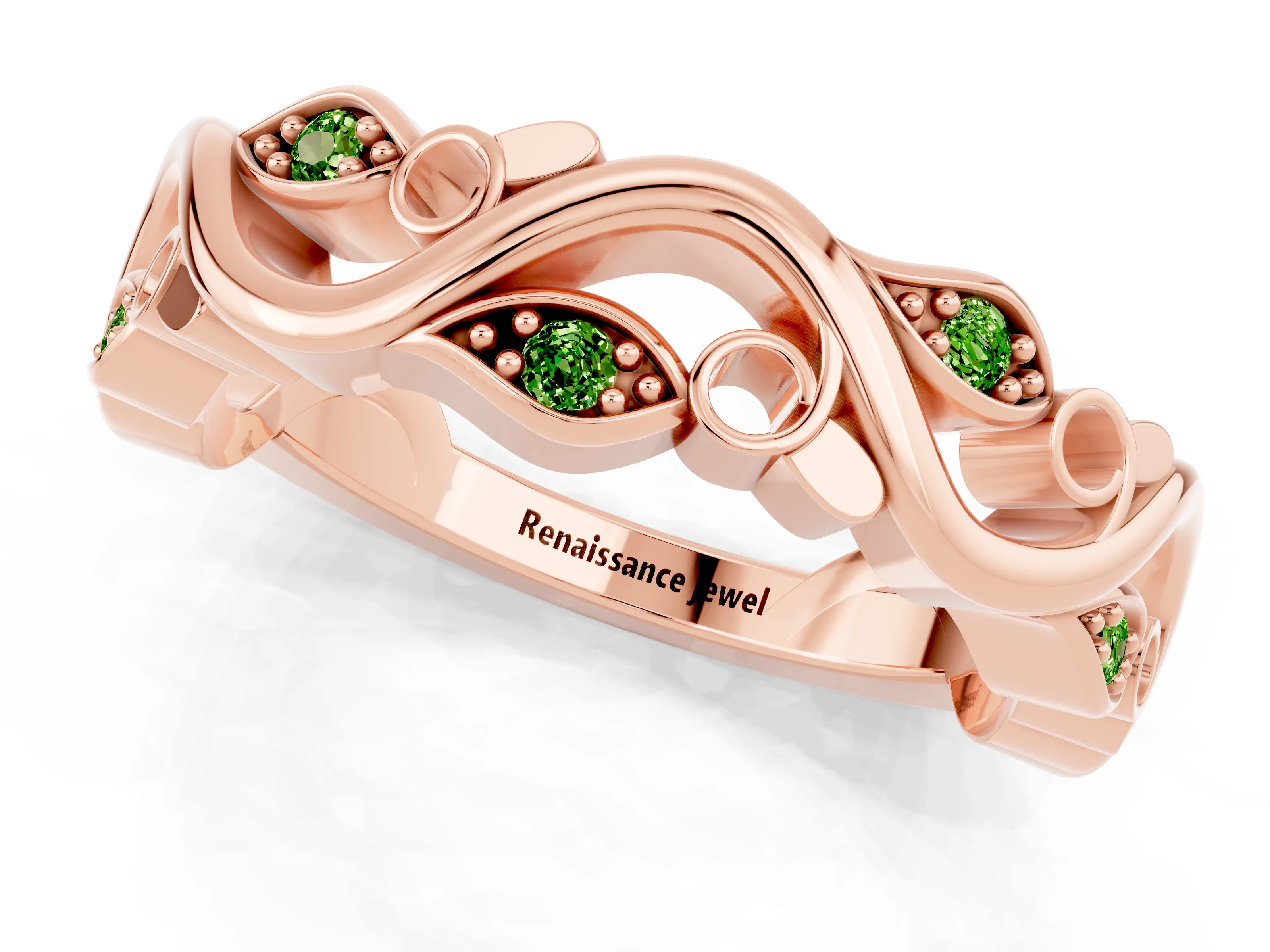 Rose gold Marquise Peridot Vine Eternity Band with Bezel Setting_7