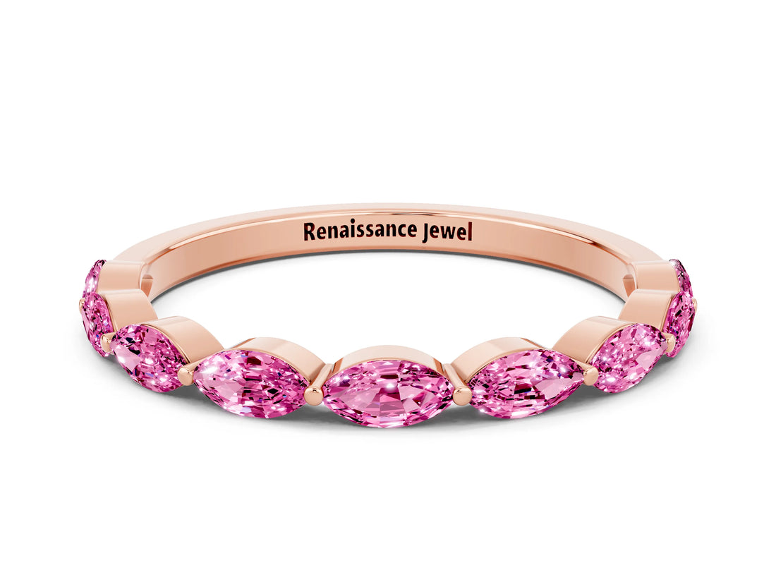 Rose gold Marquise Pink Sapphire Half Eternity Band with Prong Setting_18