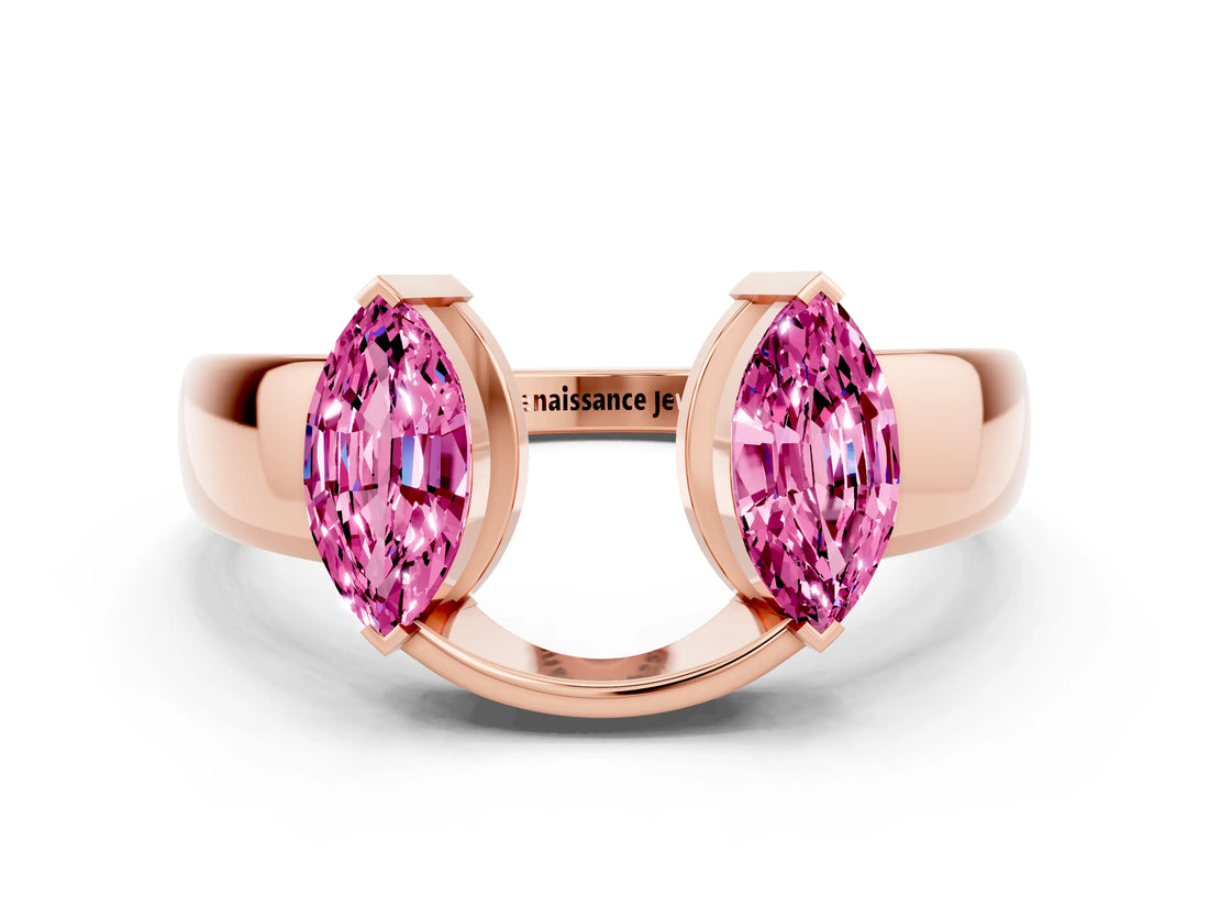 Rose gold Marquise Pink Sapphire Open Band Ring with Tension Setting_18
