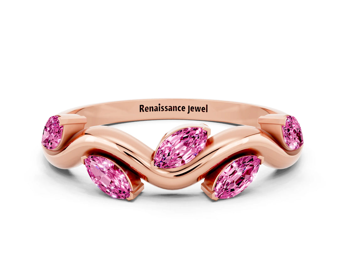 Rose gold Marquise Pink Sapphire Twisted Band with Prong Setting_18