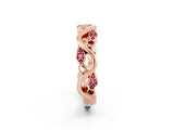 Rose gold Marquise Pink Sapphire Vine Eternity Band with Bezel Setting_8