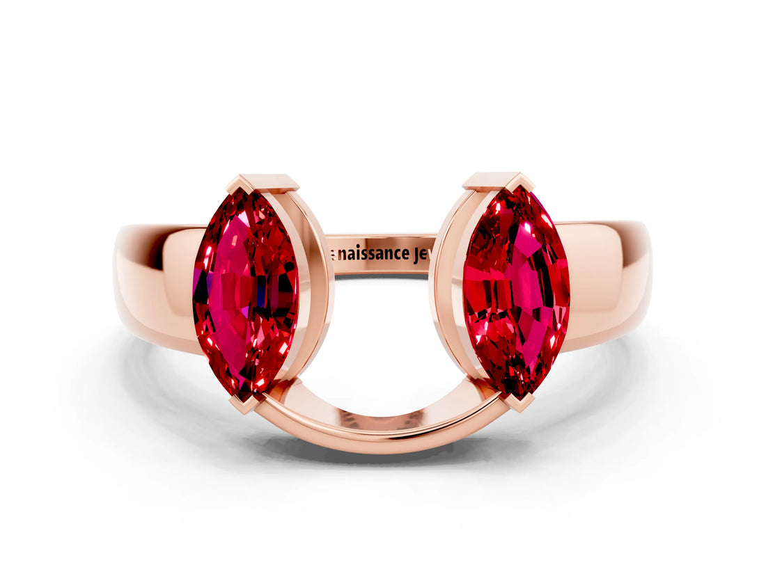 Rose gold Marquise Ruby Open Band Ring with Tension Setting_6