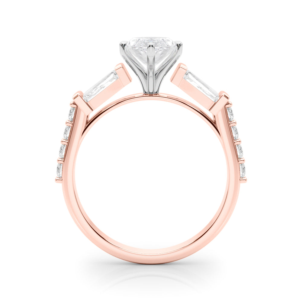 Rose gold Marquise Solitaire Baguette Side Stone Channel Set Engagement Ring 2