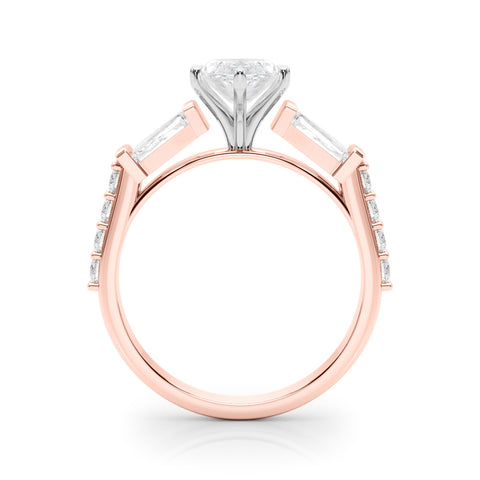 Rose gold Marquise Solitaire Baguette Side Stone Channel Set Engagement Ring 2