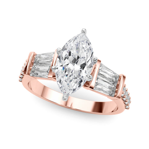 Rose gold Marquise Solitaire Baguette Side Stone Channel Set Engagement Ring