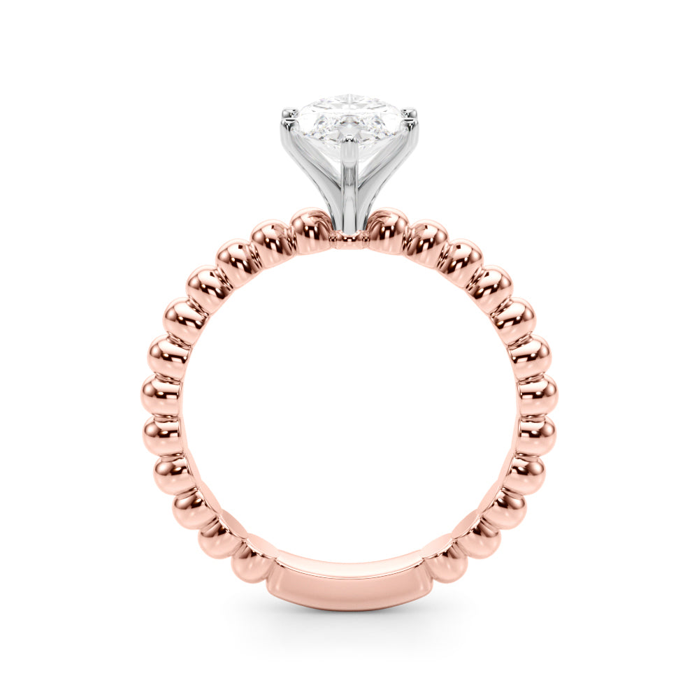Rose gold Marquise Solitaire Beaded Band Prong Setting Ring 2