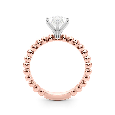 Rose gold Marquise Solitaire Beaded Band Prong Setting Ring 2