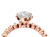 Rose gold Marquise Solitaire Beaded Band Prong Setting Ring 4