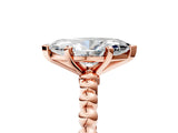Rose gold Marquise Solitaire Beaded Band Prong Setting Ring 5