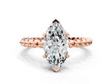 Rose gold Marquise Solitaire Beaded Band Prong Setting Ring