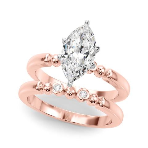 Rose gold Marquise Solitaire Beaded Band with Four-Prong Setting 1