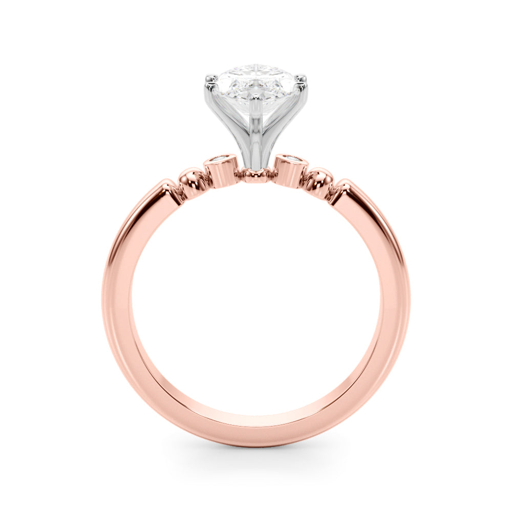 Rose gold Marquise Solitaire Beaded Band with Four-Prong Setting 2
