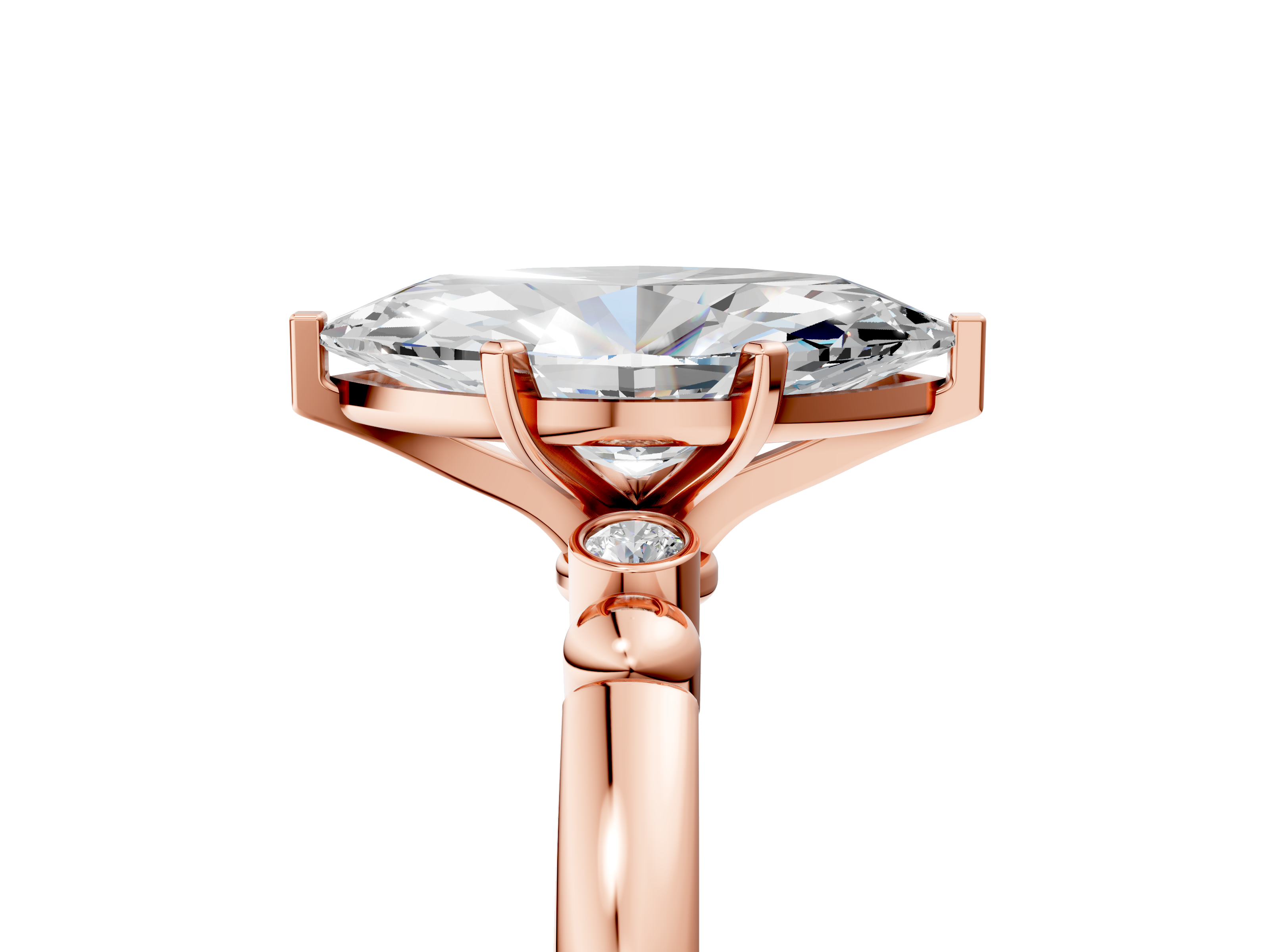 Rose gold Marquise Solitaire Beaded Band with Four-Prong Setting_100