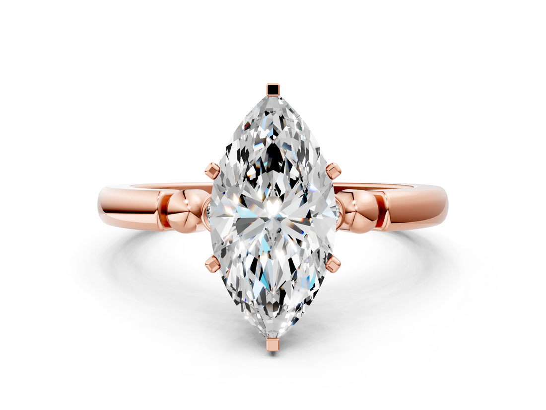 Rose gold Marquise Solitaire Beaded Band with Four-Prong Setting_112