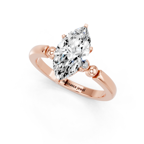 Rose gold Marquise Solitaire Beaded Band with Four-Prong Setting_19