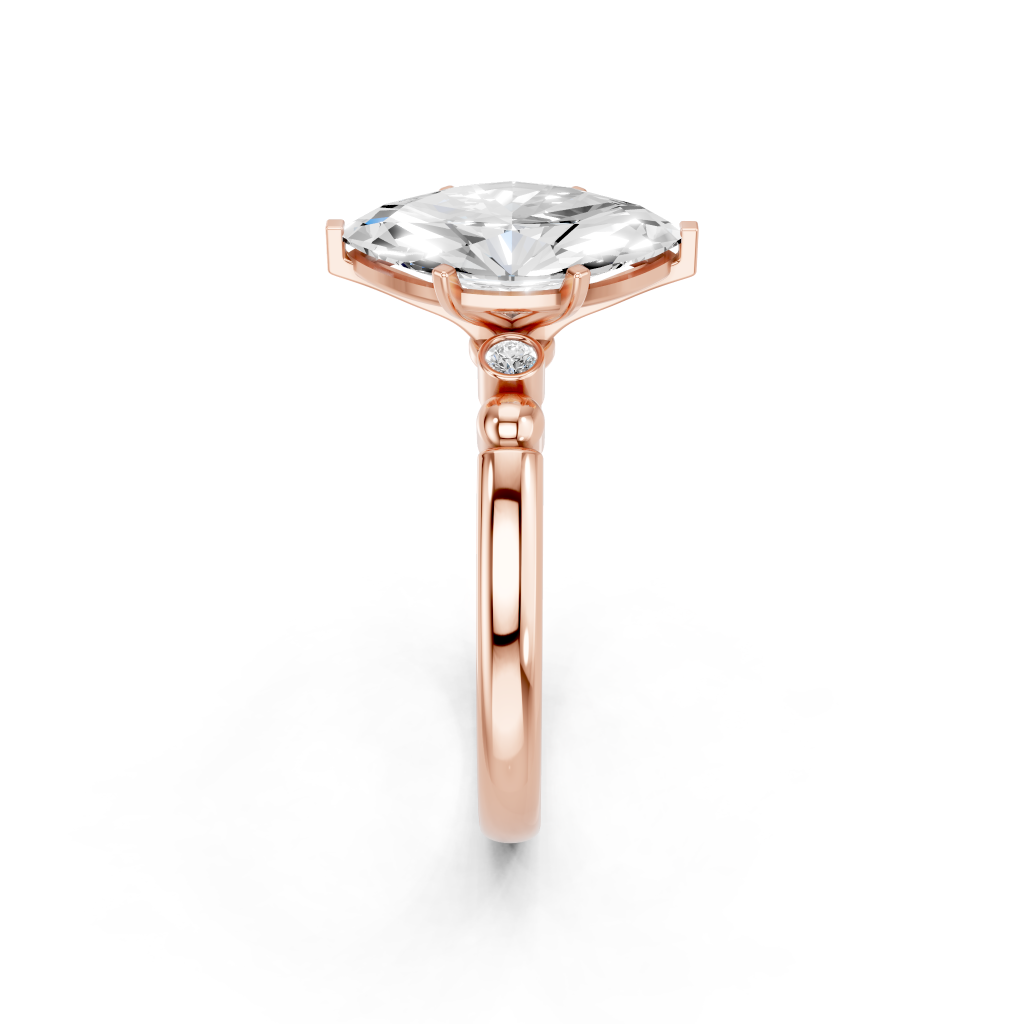 Rose gold Marquise Solitaire Beaded Band with Four-Prong Setting_20