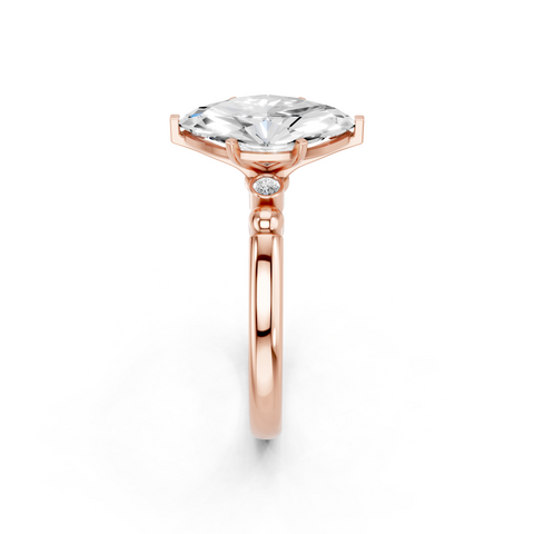 Rose gold Marquise Solitaire Beaded Band with Four-Prong Setting_20
