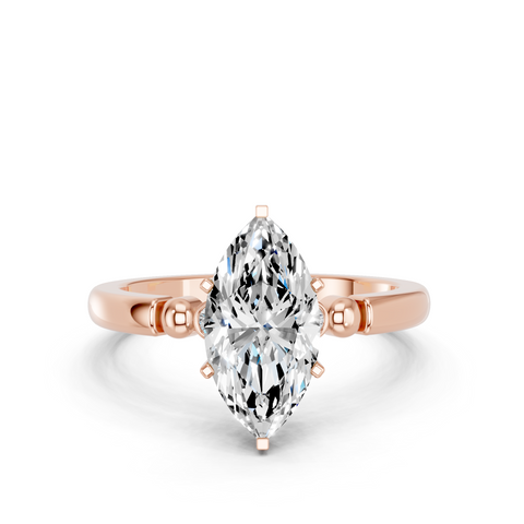 Rose gold Marquise Solitaire Beaded Band with Four-Prong Setting_27