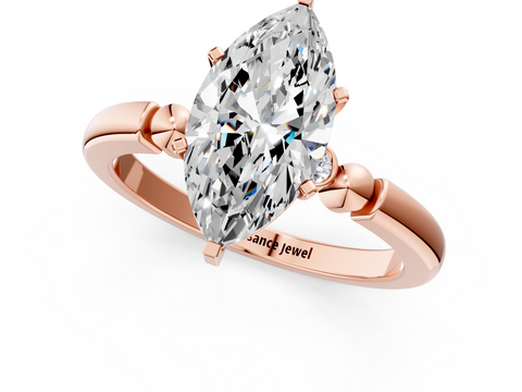 Rose gold Marquise Solitaire Beaded Band with Four-Prong Setting_96