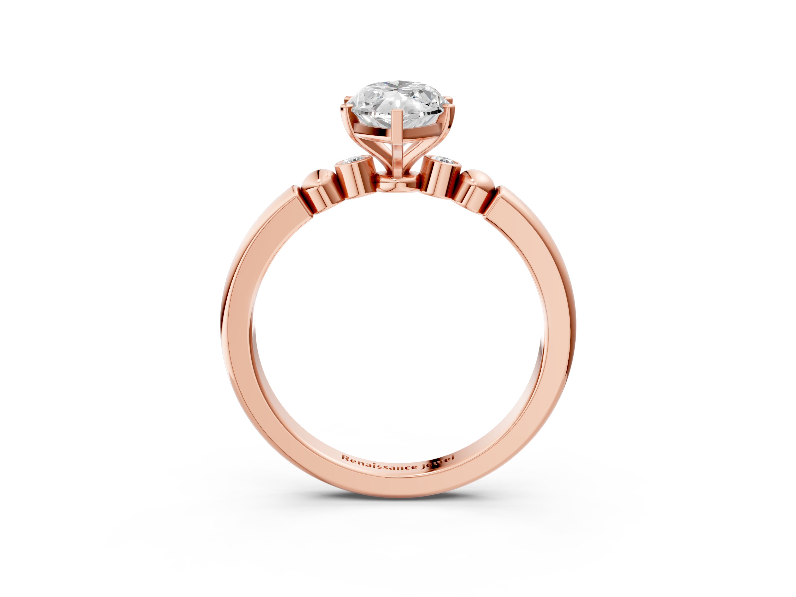 Rose gold Marquise Solitaire Beaded Band with Four-Prong Setting_98