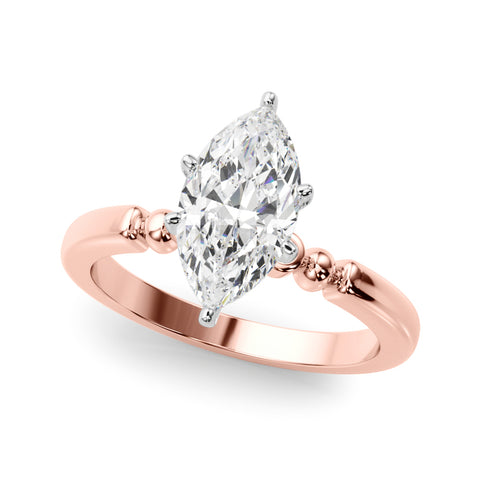 Rose gold Marquise Solitaire Beaded Band with Four-Prong Setting