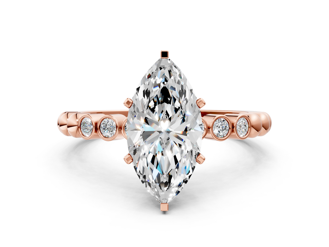 Rose gold Marquise Solitaire Bezel Accent Diamond Engagement Ring with Beaded Band and Four-Prong Setting_67