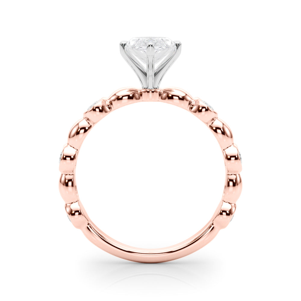 Rose gold Marquise Solitaire Bezel-Set Diamond Ring with Beaded Band and Four-Prong Setting 2