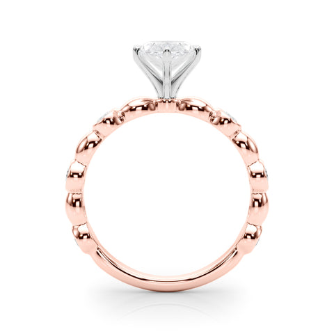 Rose gold Marquise Solitaire Bezel-Set Diamond Ring with Beaded Band and Four-Prong Setting 2