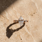Rose gold Marquise Solitaire Bezel-Set Diamond Ring with Beaded Band and Four-Prong Setting_16