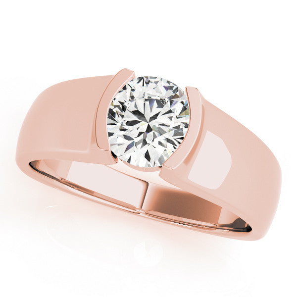 Rose gold Marquise Solitaire Bezel Set Diamond Ring with Wide Band 1