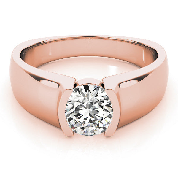 Rose gold Pear Solitaire Bezel Set Diamond Ring with Wide Band
