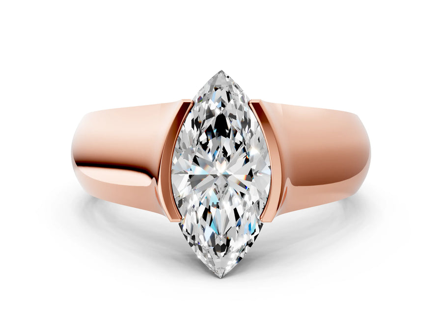 Rose gold Marquise Solitaire Bezel Set Diamond Ring with Wide Band