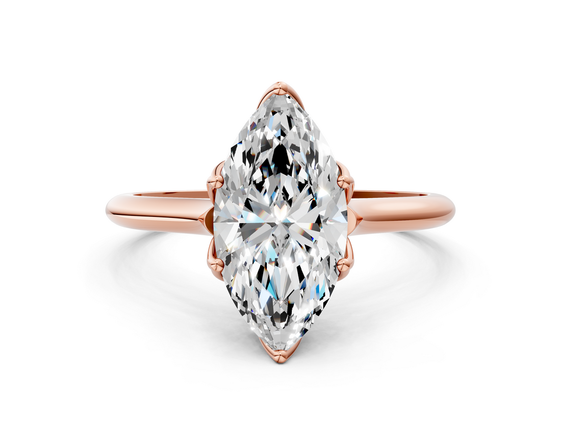 Rose gold Marquise Solitaire Cathedral Diamond Ring with Six-Prong Setting_25
