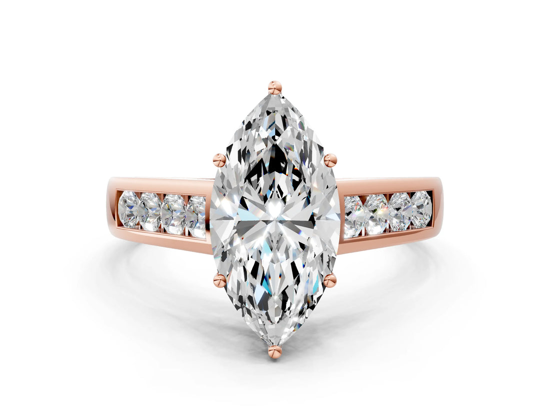 Rose gold Marquise Solitaire Channel-Set Diamond Engagement Ring with Four-Prong Setting_32