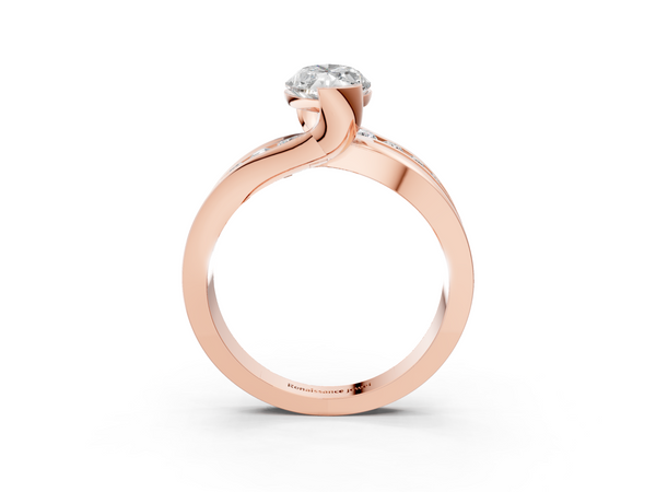 Rose gold Marquise Solitaire Channel-Set Split Shank Ring with Tension Prong Setting