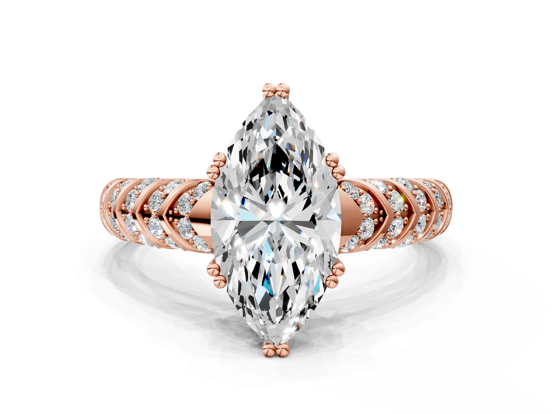 Rose gold Marquise Solitaire Chevron Pave Diamond Engagement Ring with Six-Prong Setting_3