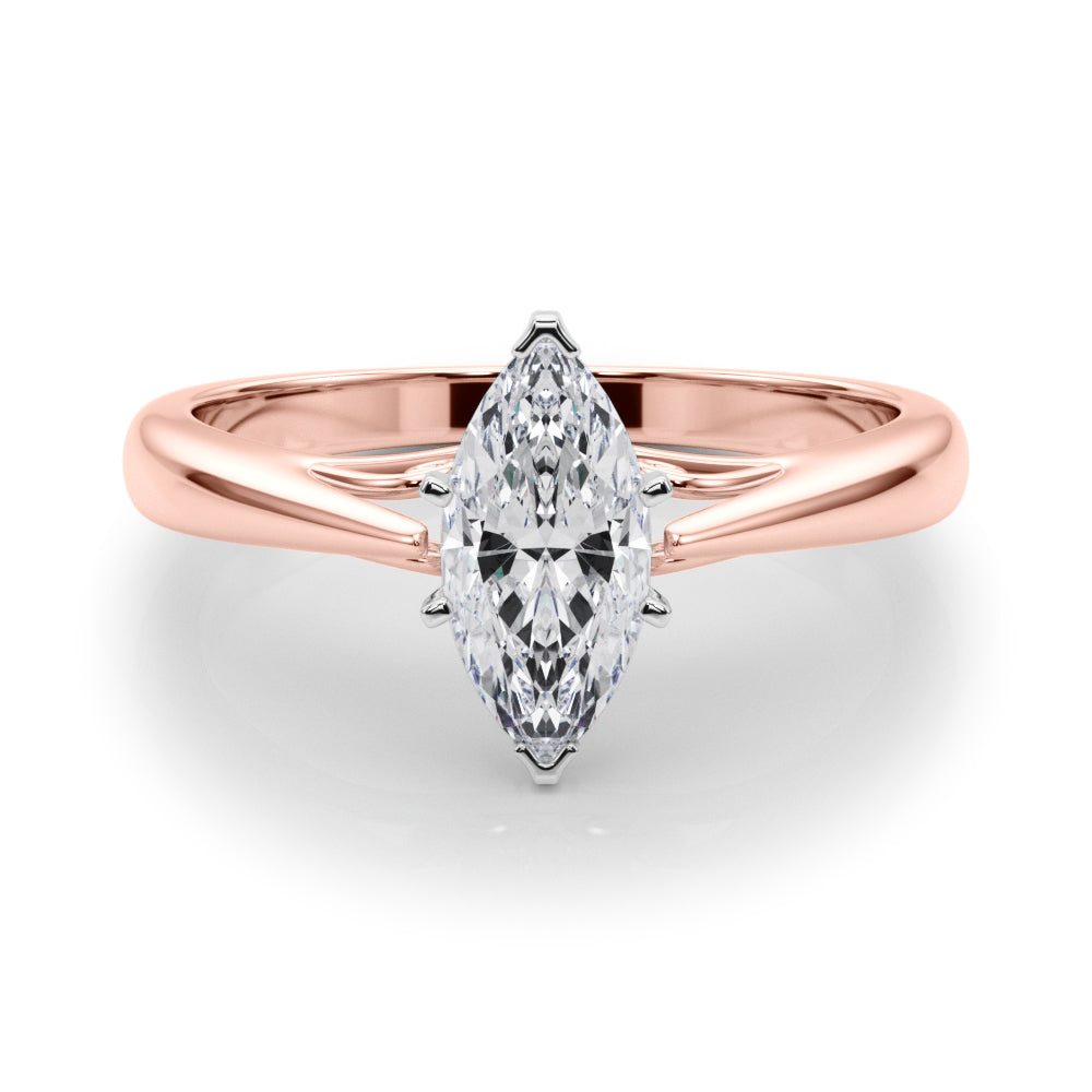 Rose gold Marquise Solitaire Diamond Engagement Ring with Cathedral Setting and Four-Prong Mount on a Classic Band 1
