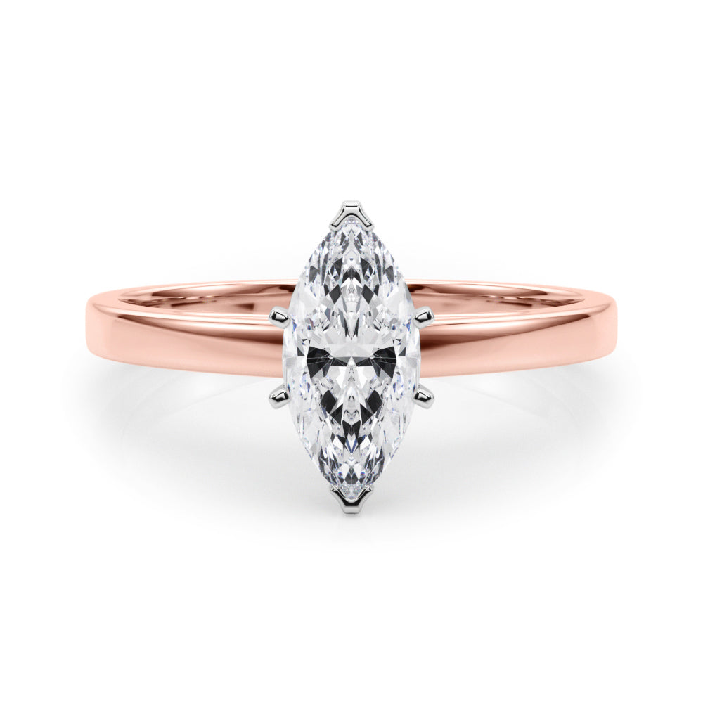 Rose gold Marquise Solitaire Diamond Engagement Ring with Four-Prong Setting on a Classic Band 1