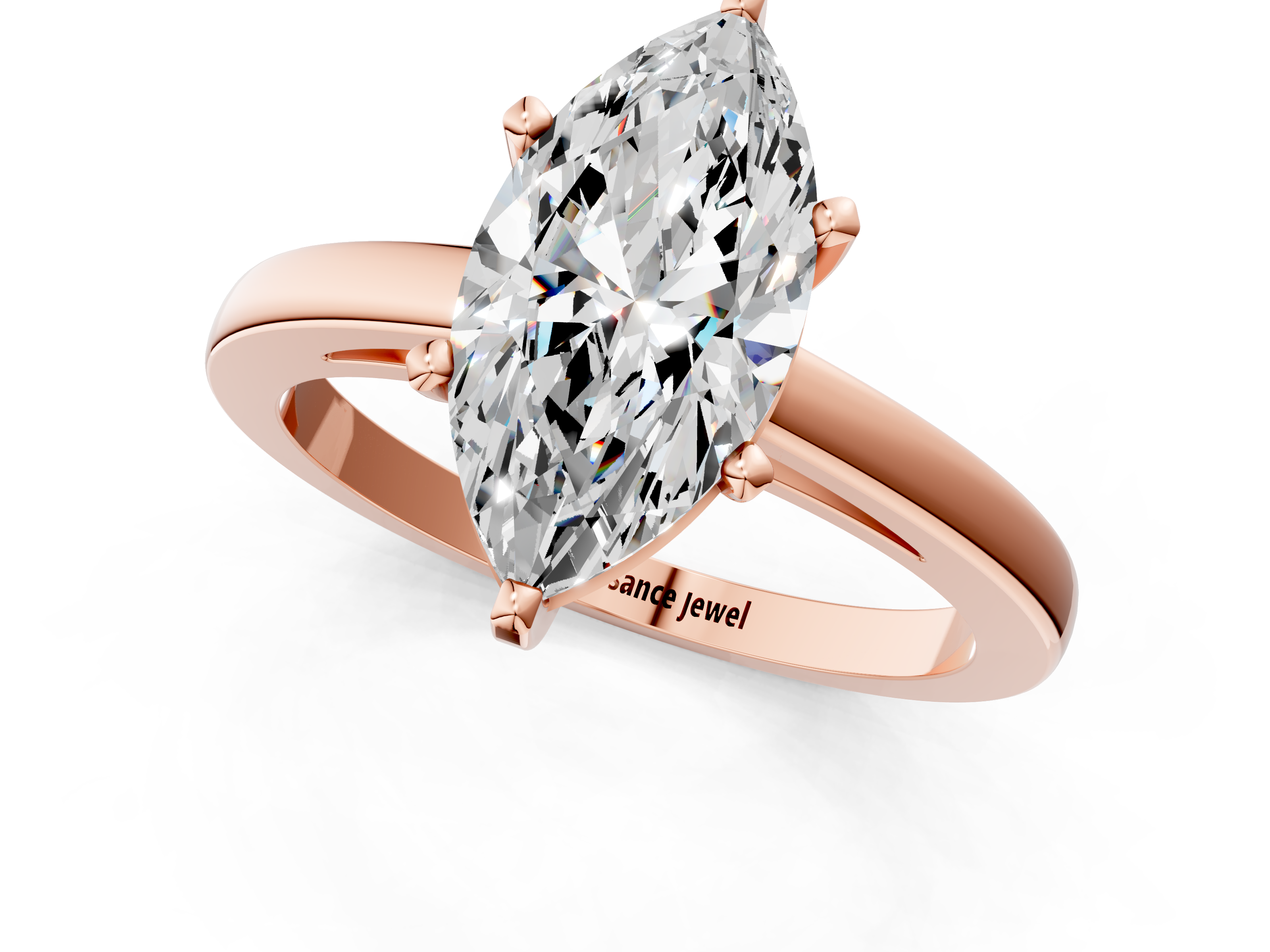 Rose gold Marquise Solitaire Diamond Engagement Ring with Four-Prong Setting on a Classic Band_10